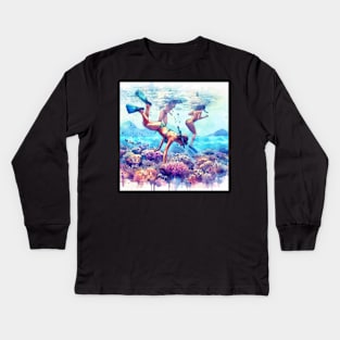 Artistic illustration of a beach scene from underwater Kids Long Sleeve T-Shirt